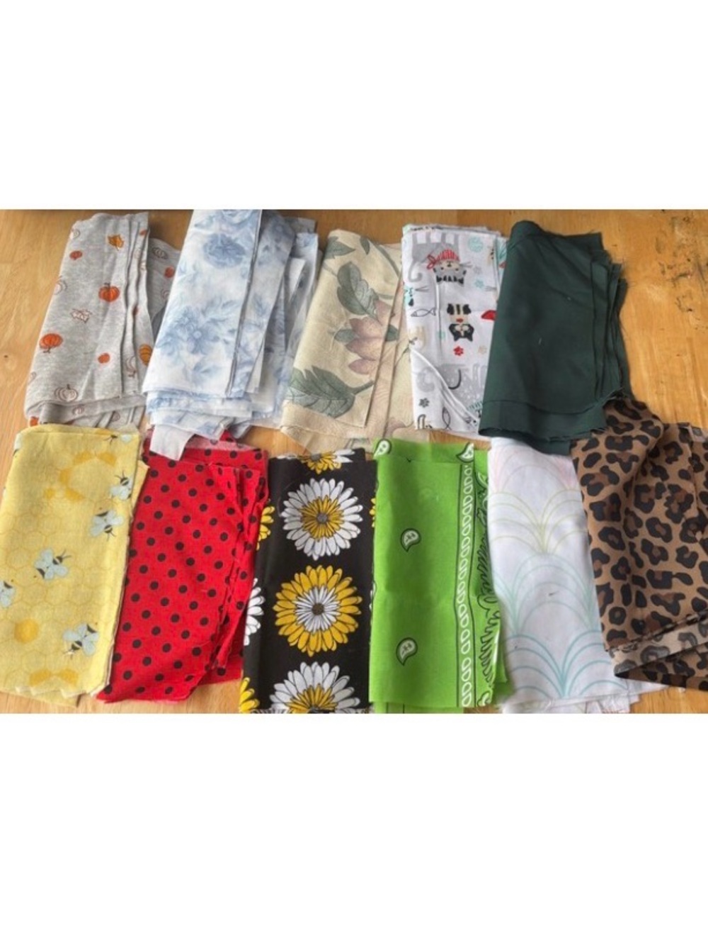 Mixed Fabric Bundle in Red, Black, Yellow, Green, White, Blue